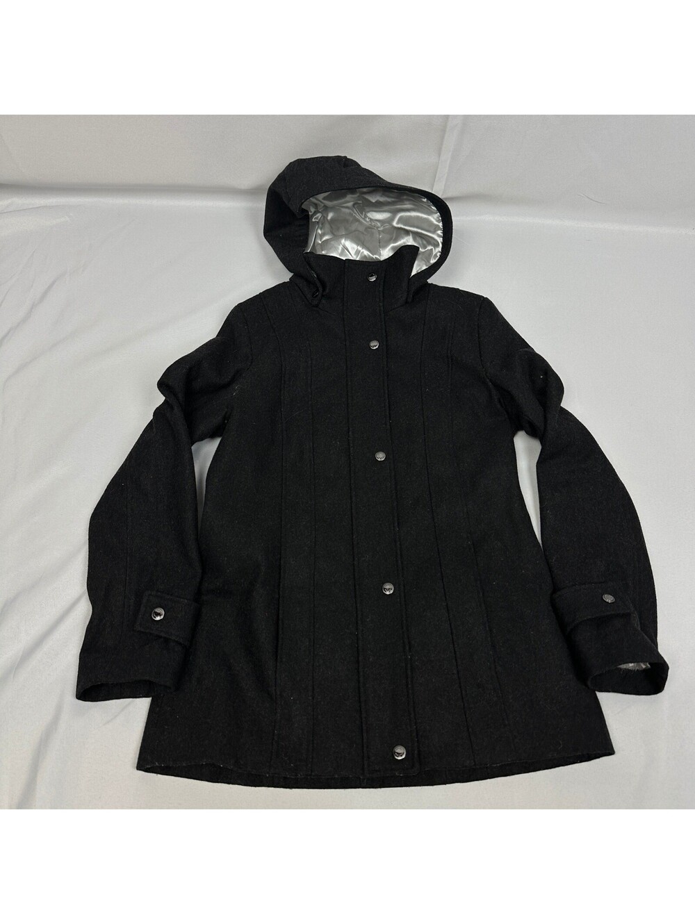 Calvin Klein Womens Small Black Wool Blend Hooded Coat
